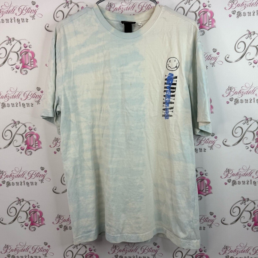 H&M nirvana T-shirt graphic tie dye Men's Light Blue Graphic T-Shirt music band